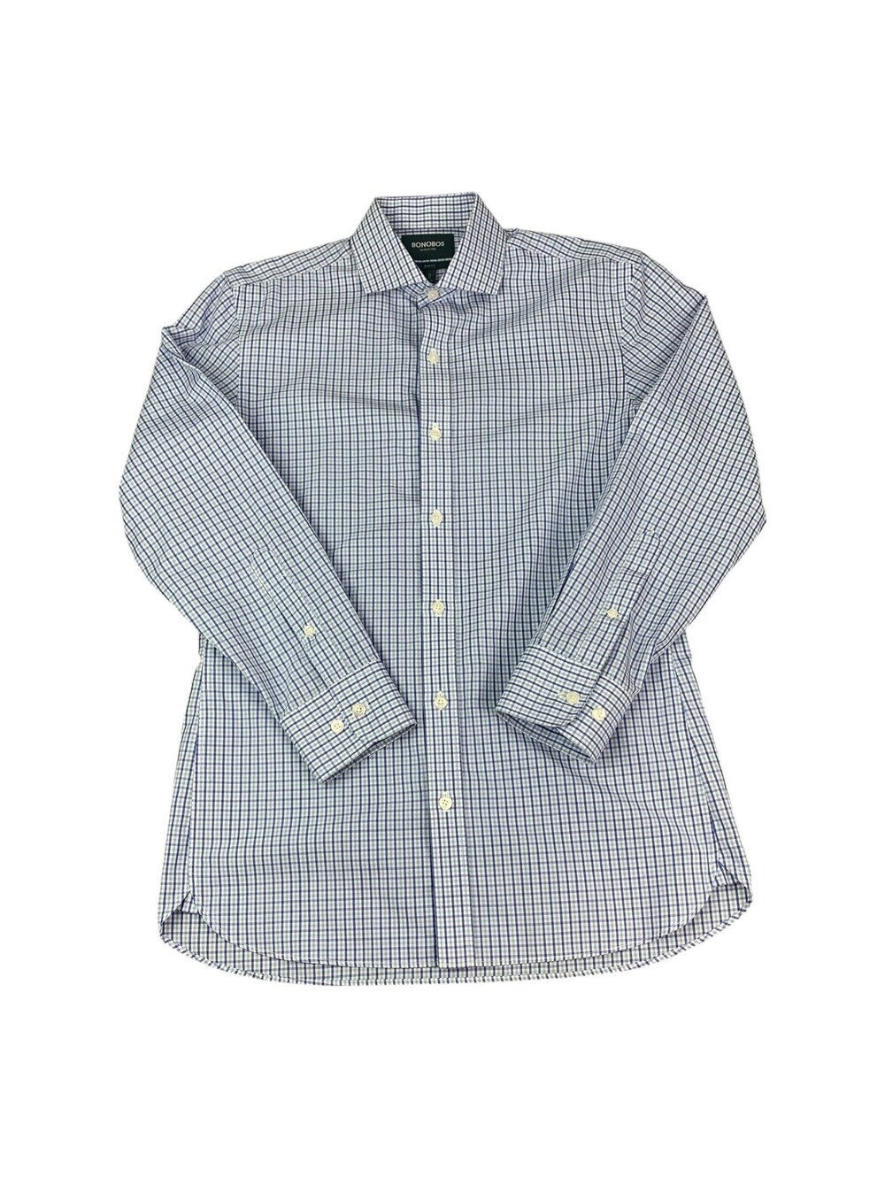 Bonobos Mens 15/32 Long Sleeve Button Down Shirt Slim Fit Blue Check